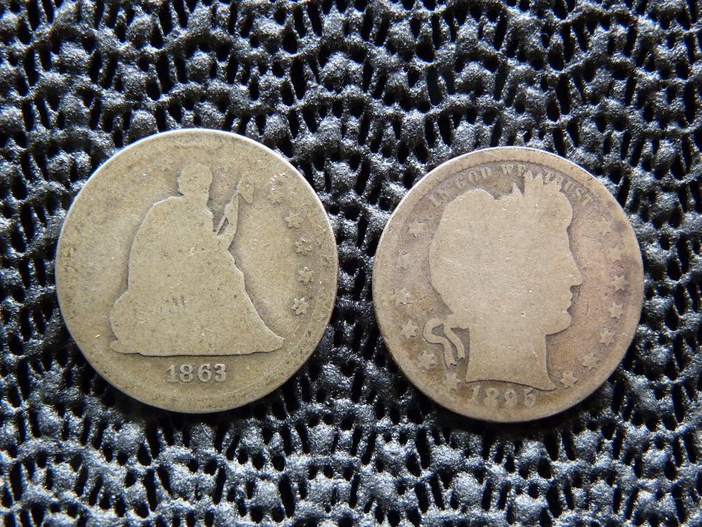 1863 Seated Liberty and 1895 Barber Head Quarter