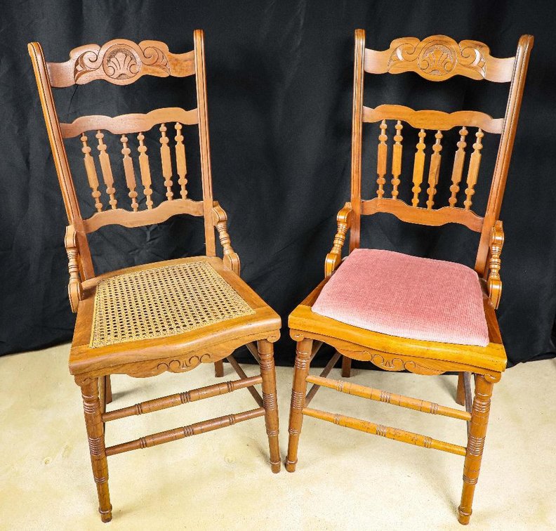 Pair Antique Victorian Walnut Dining Room Chairs