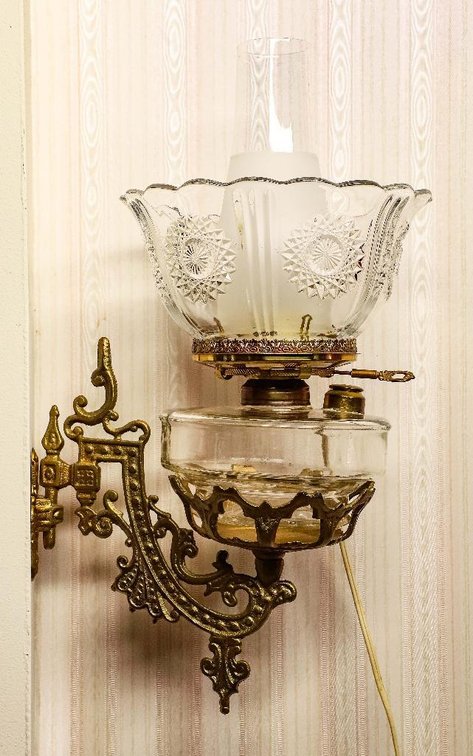 Electrified Oil Lamp with Wall Bracket