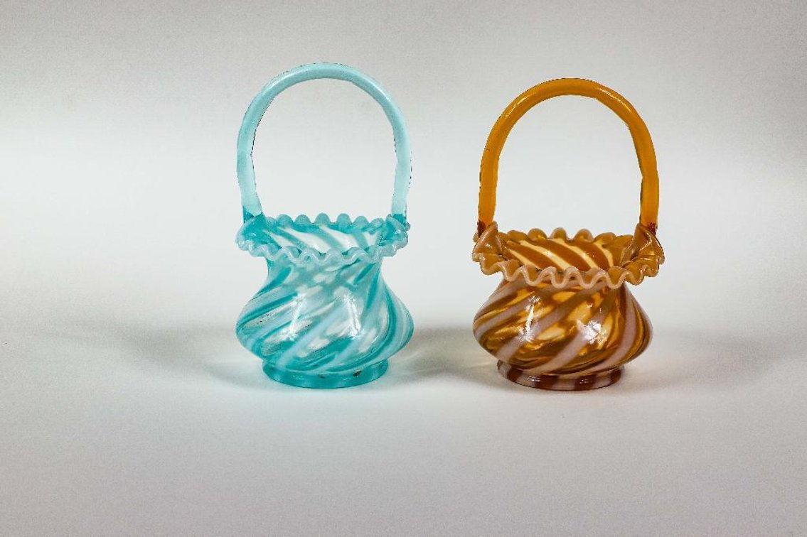 Two Art Glass Basket Vases