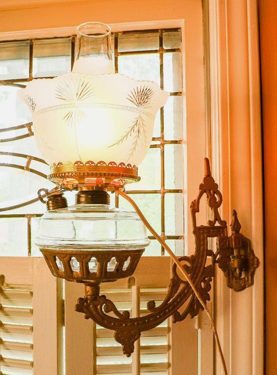 Electrified Oil Lamp with Wall Bracket