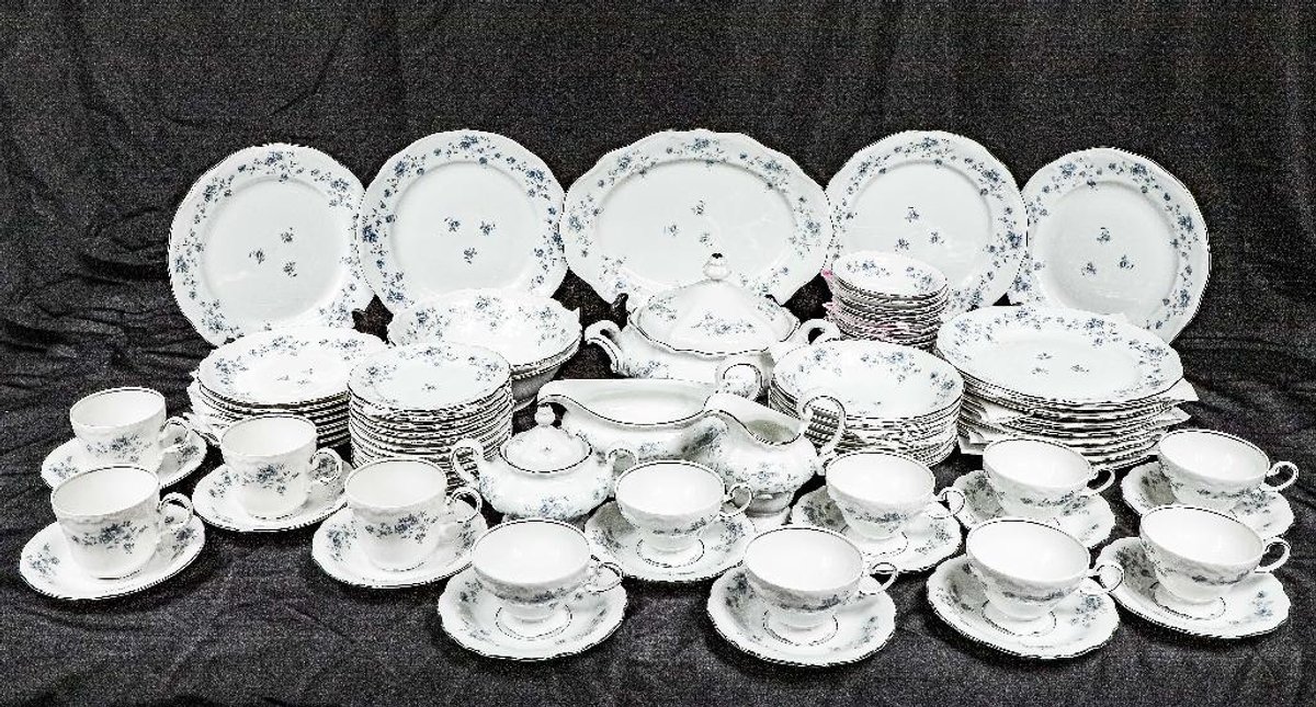 Large Set of Haviland China with Blue Floral Design