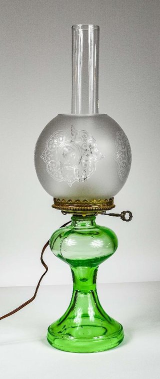 Green Uranium Glass Electrified Oil Lamp