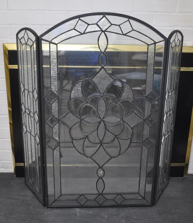 Three Panel Decorative Glass Fireplace Screen