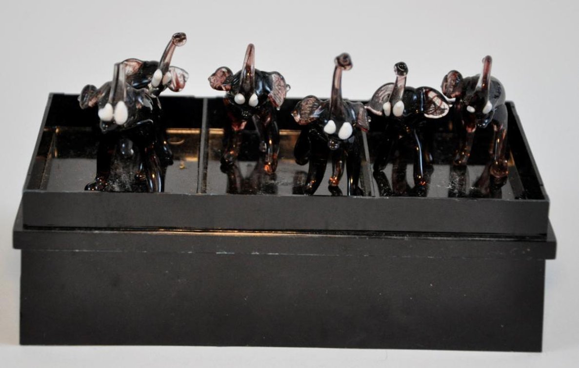 Herd of Glass Elephant Statuettes