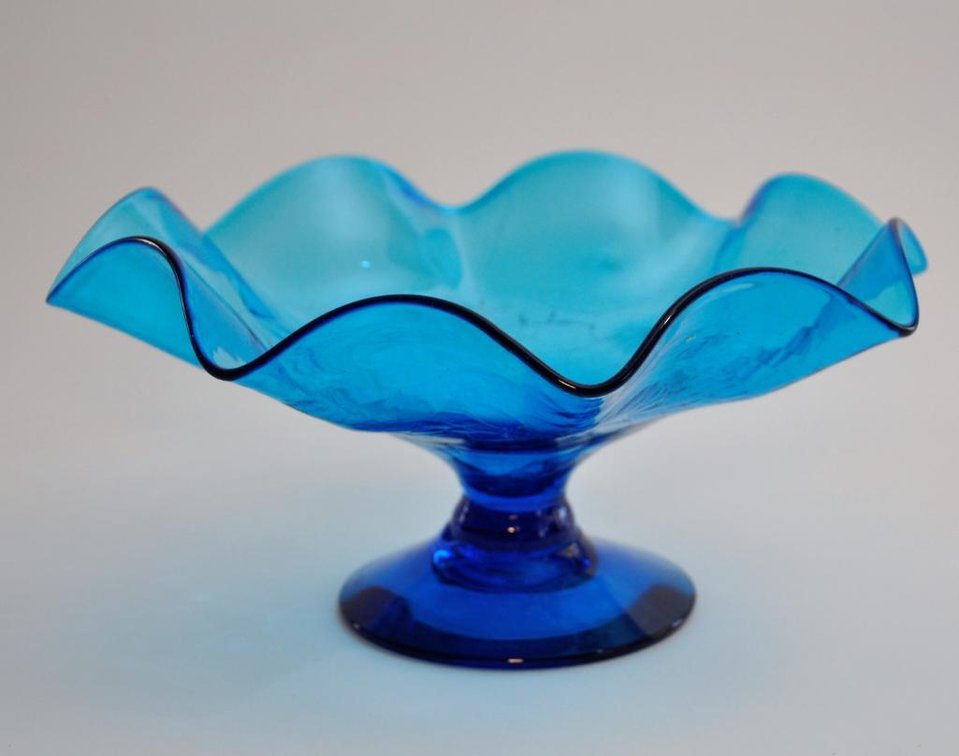 Blue Glass Centerpiece Bowl
