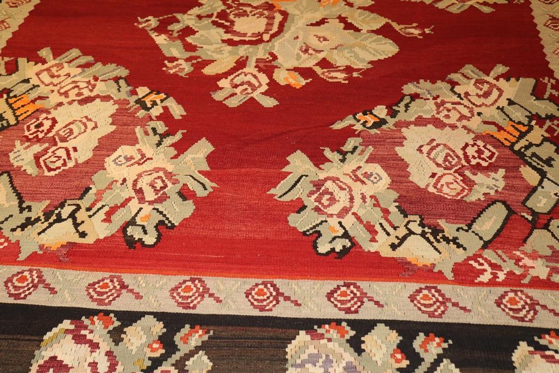 Vintage Hand Woven Wool Bessarabian Kelim From Turkey