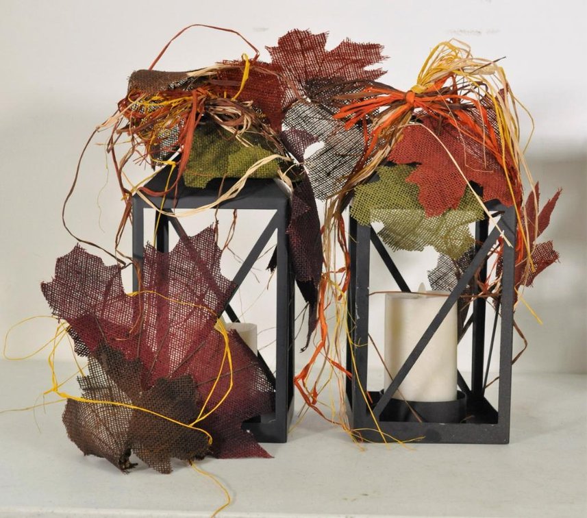 Two Metal Black Fall Lanterns with Candles (Lot B)