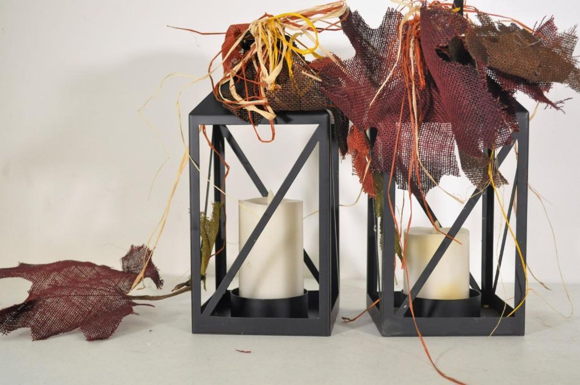 Two Metal Black Fall Lanterns with Candles (Lot C)