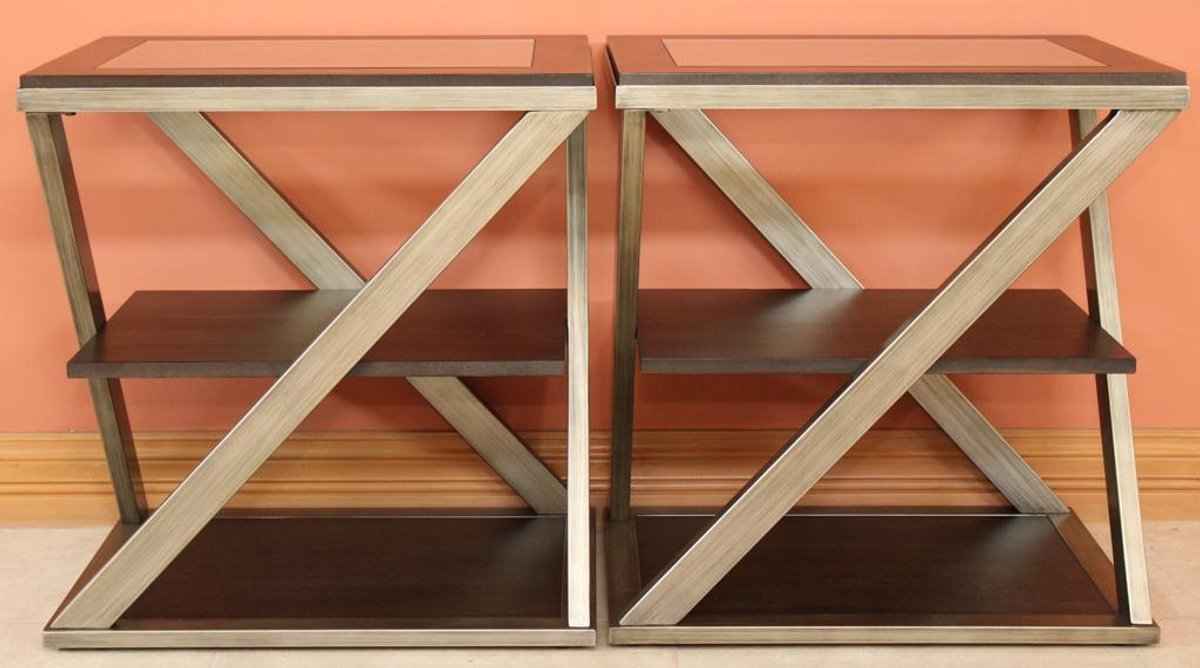 Pair of Wood and Metal Side Tables