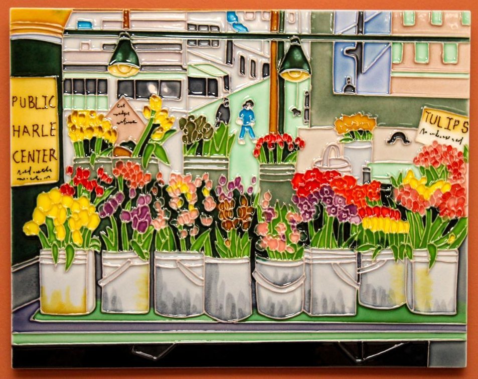 Enamel Flower Shop Scene