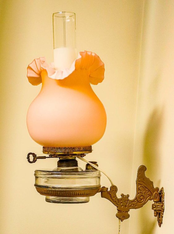 Electrified Oil Lamp with Wall Bracket