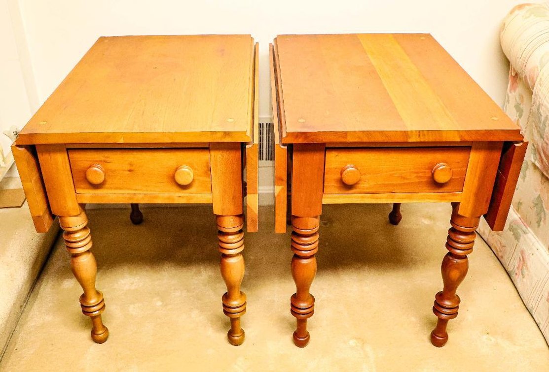 Two Solid Cherry Drop Leaf Lamp Tables