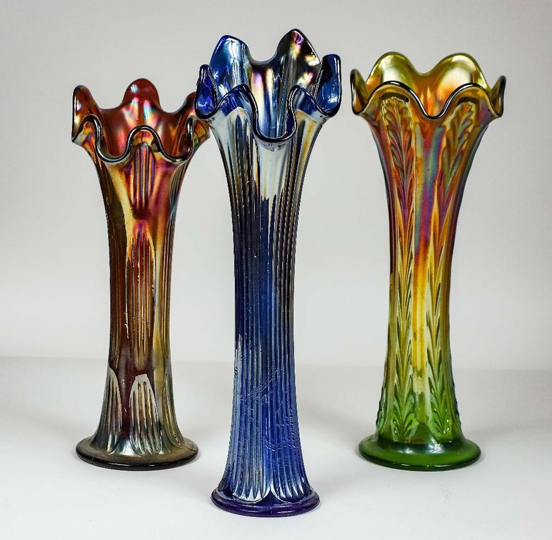 Three Carnival Glass Vases