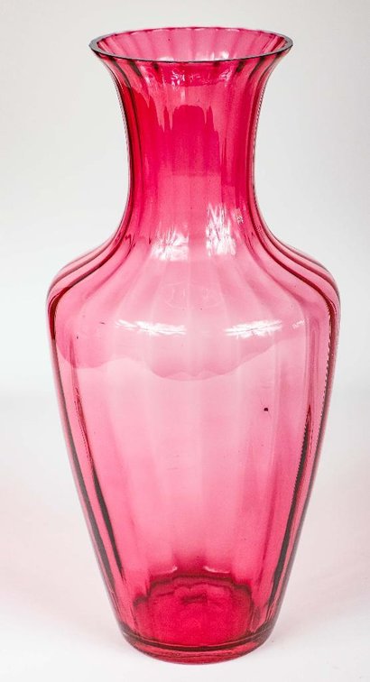 Cranberry Optic Art Glass Vase