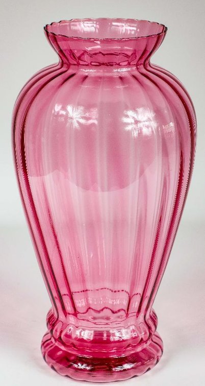 Cranberry Optic Art Glass Vase