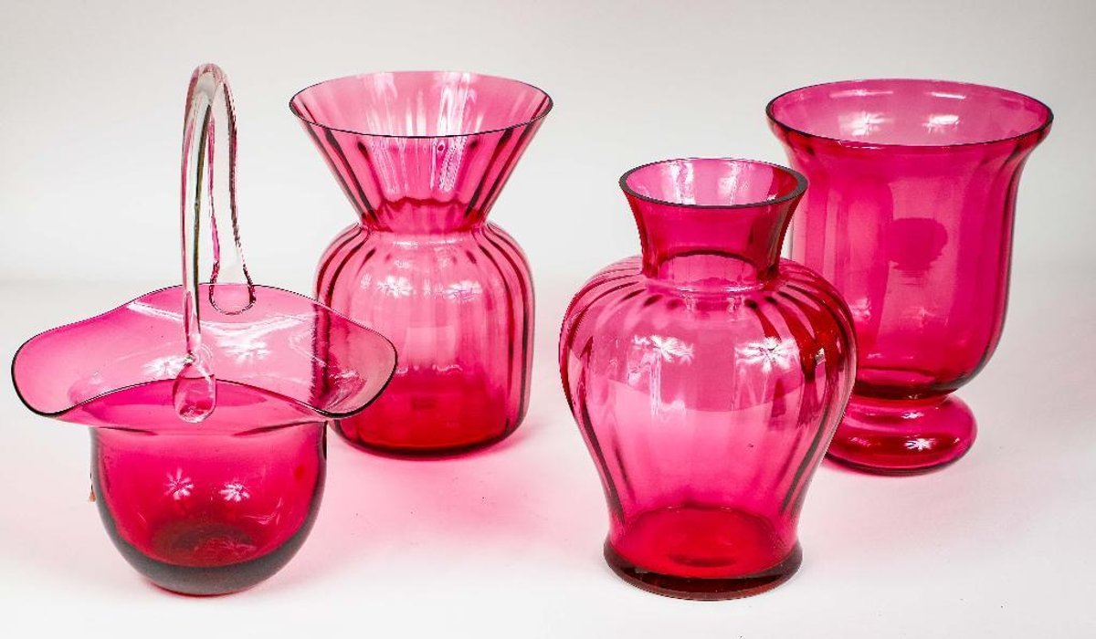 Four Pieces of Cranberry Art Glass