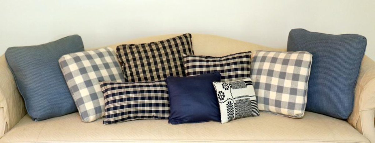 Selection of Blue and Cream Throw Pillows