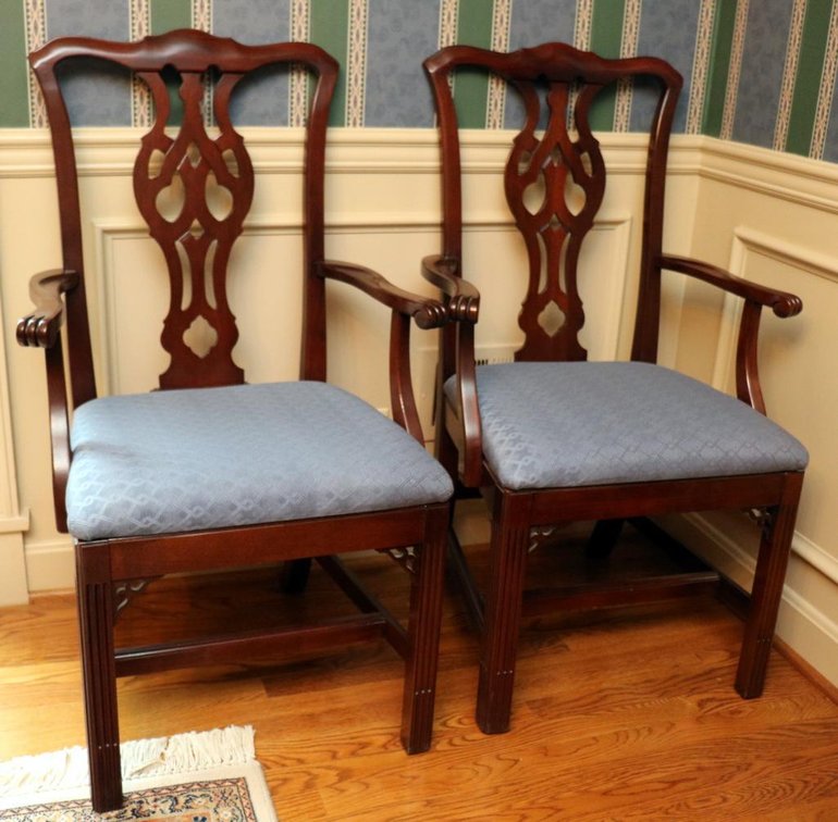 Two Chippendale Style Open Arm Chairs