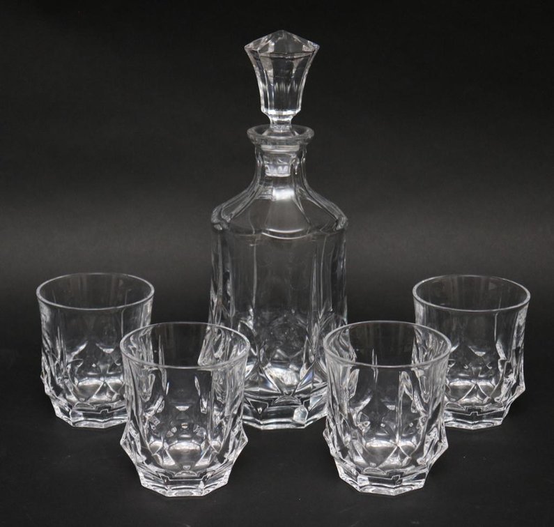 Mikasa Crystal Decanter and Four Glasses