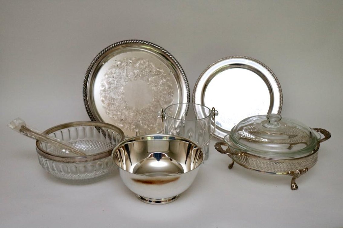 Collection of Silver Plate and Glass Serving Pieces
