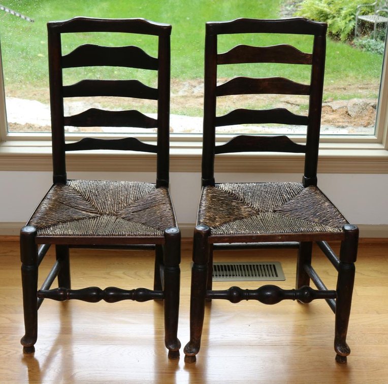 Pair of 18th Century Oak Chairs with Rush Seats