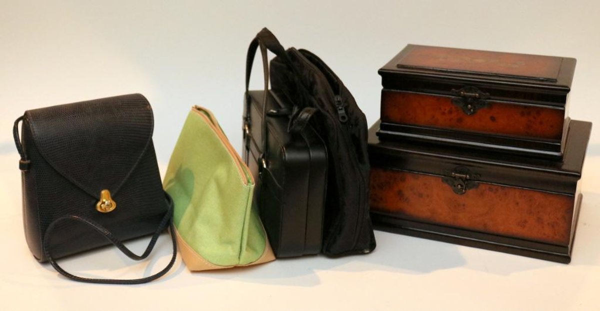 Two Graduated Size Decorative Boxes and Purses