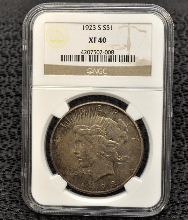 1923-S Peace Silver Dollar, Graded XF-40