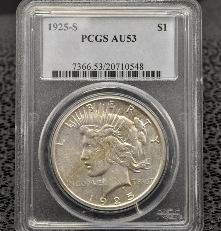 1923-S Peace Silver Dollar, Graded AU-53