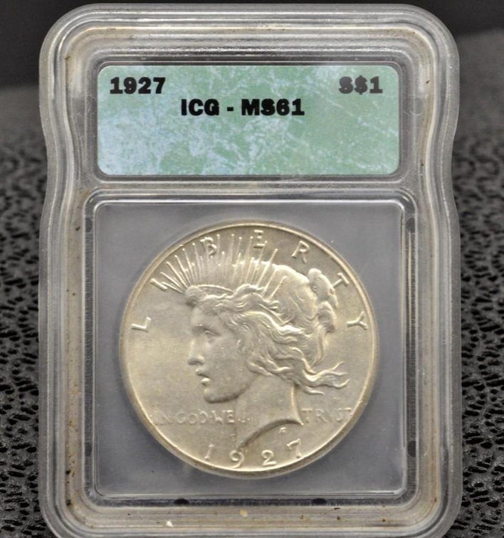 1927 Peace Silver Dollar, Graded MS-61