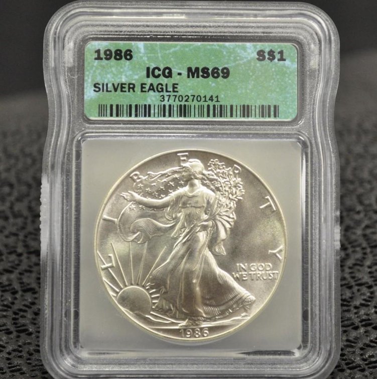 1986 Silver Eagle Dollar, Graded MS-69