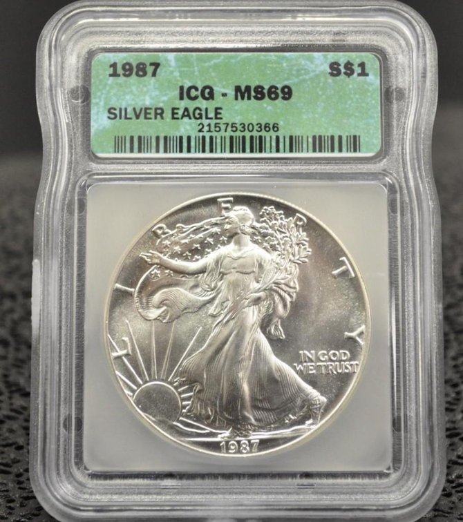 1987 Silver Eagle Dollar, Graded MS-69