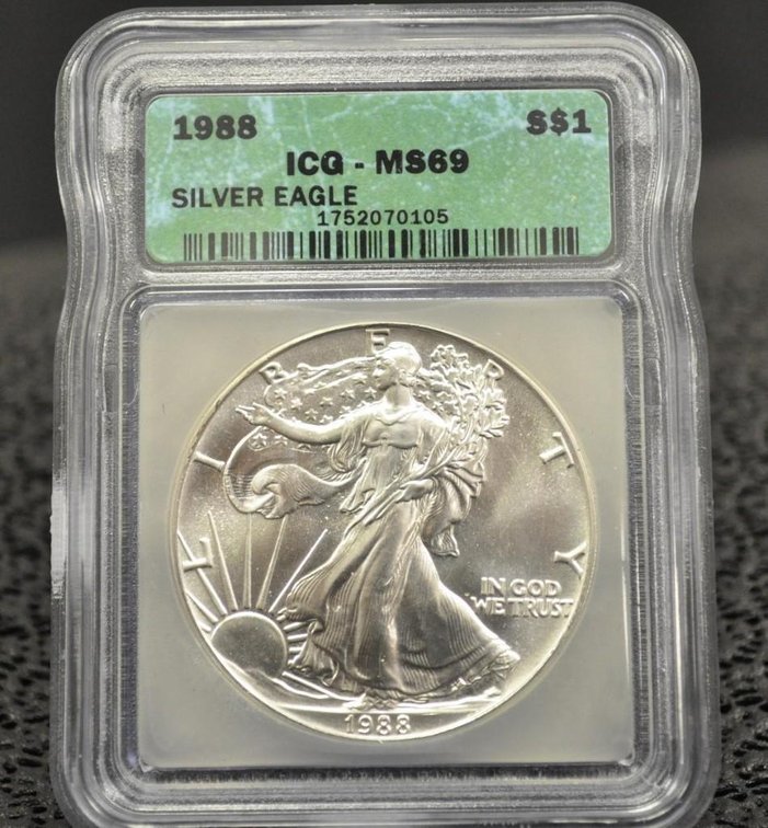 1988 Silver Eagle Dollar, Graded MS-69