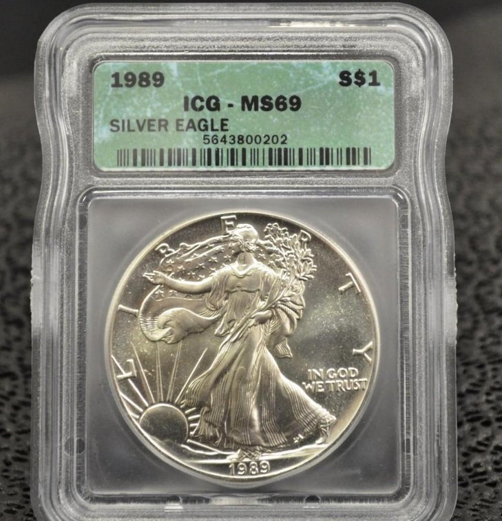 1989 Silver Eagle Dollar, Graded MS-69
