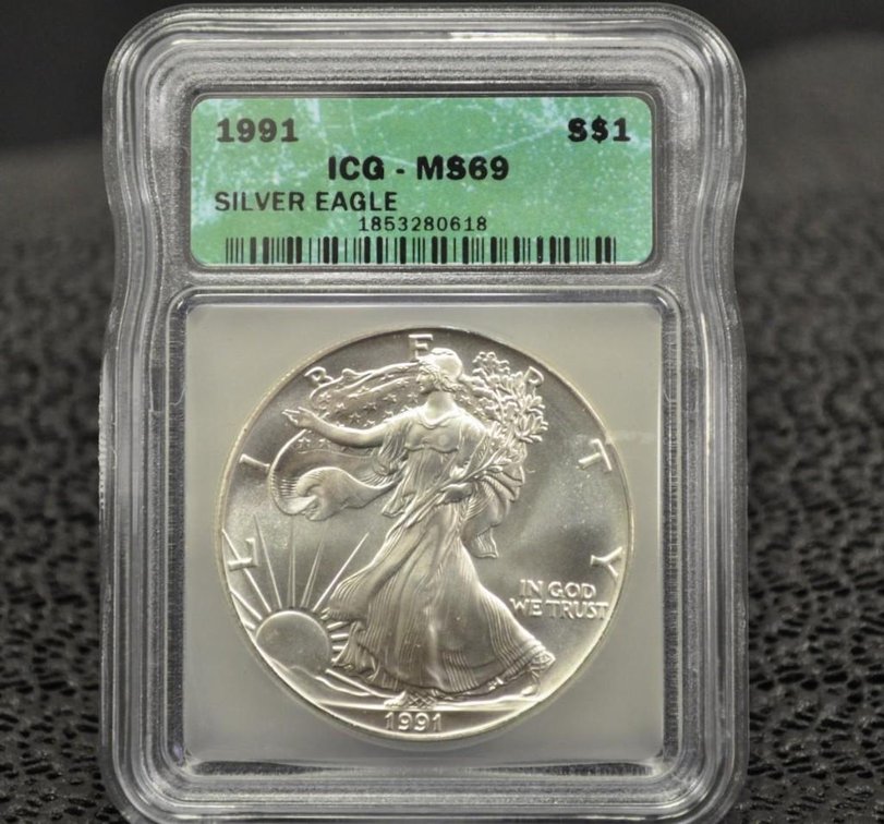 1991 Silver Eagle Dollar, Graded MS-69