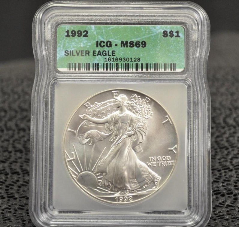 1992 Silver Eagle Dollar, Graded MS-69