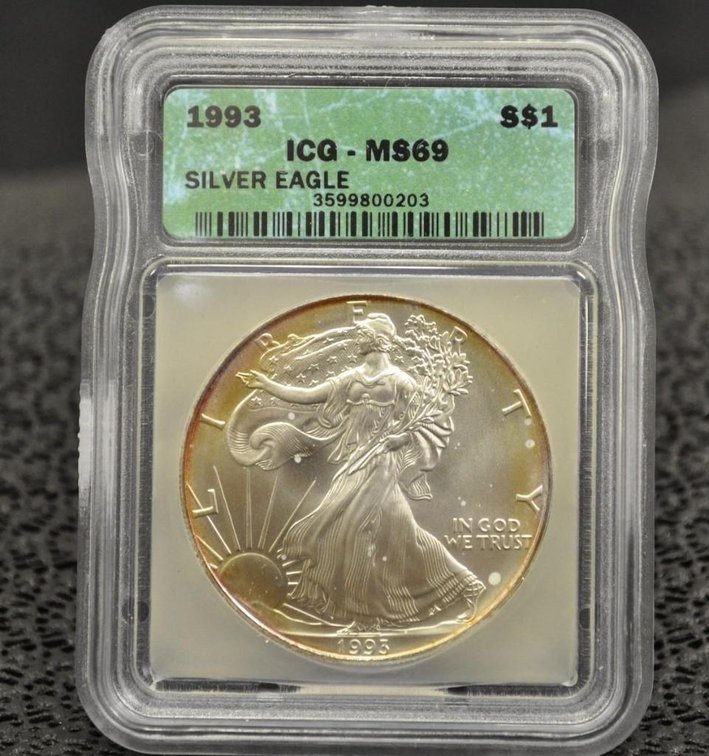 1993 Silver Eagle Dollar, Graded MS-69