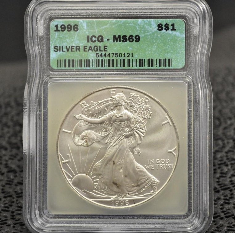 1996 Silver Eagle Dollar, Graded MS-69