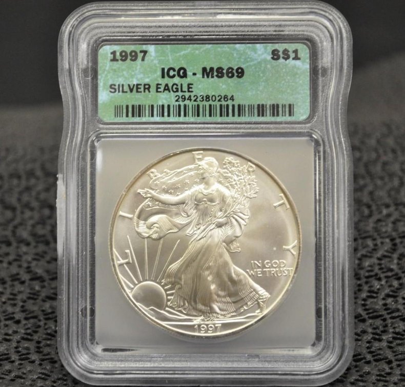 1997 Silver Eagle Dollar, Graded MS-69