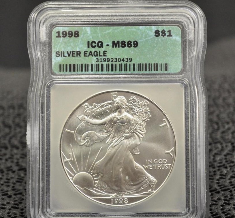 1998 Silver Eagle Dollar, Graded MS-69