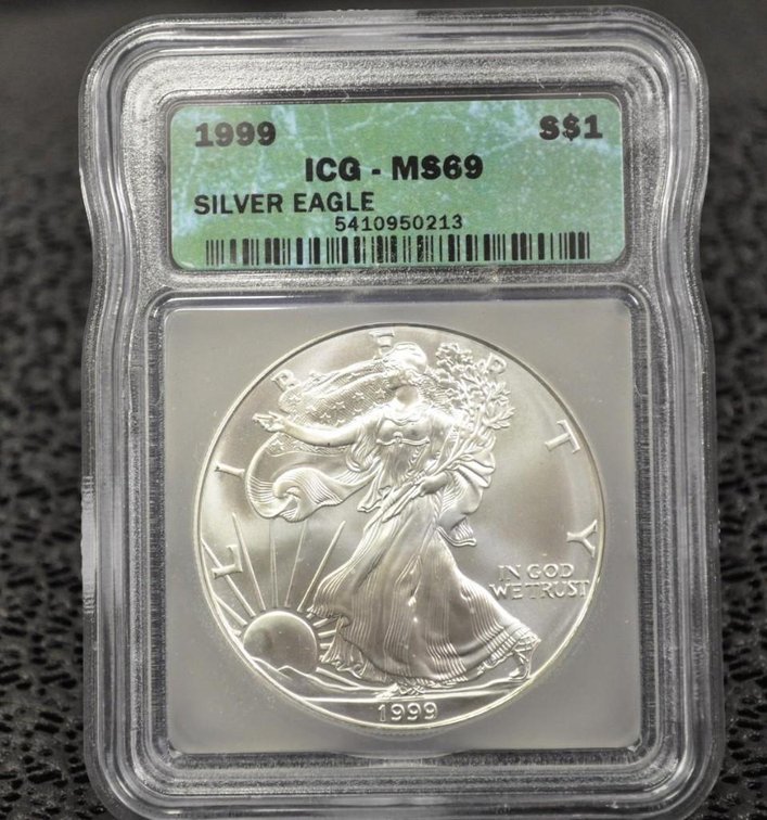 1999 Silver Eagle Dollar, Graded MS-69