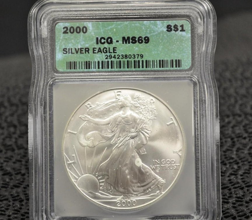 2000 Silver Eagle Dollar, Graded MS-69
