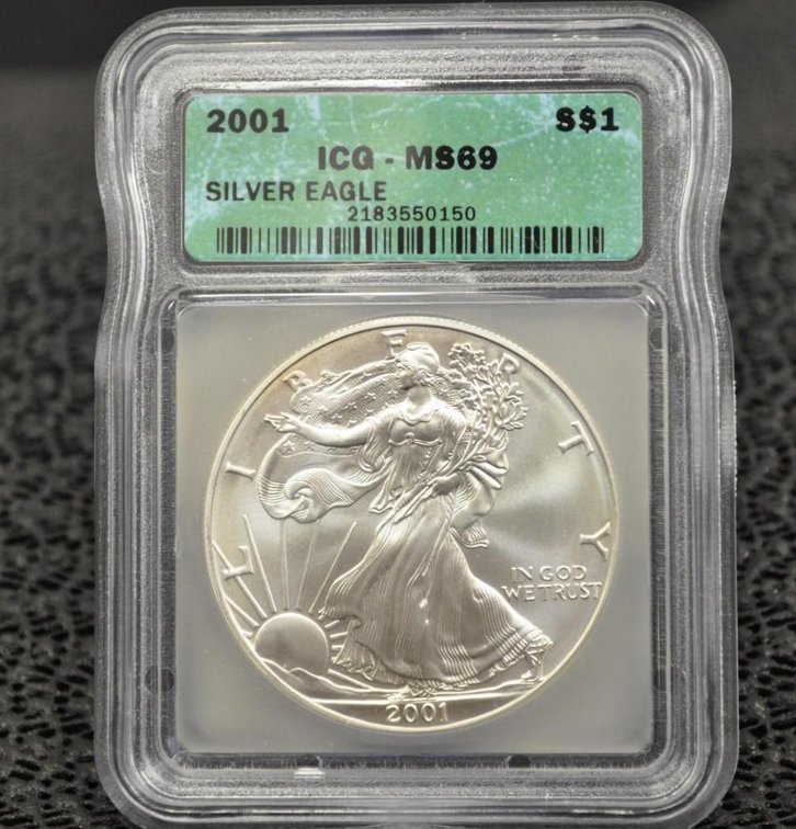 2001 Silver Eagle Dollar, Graded MS-69