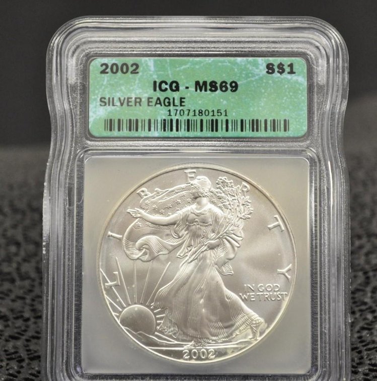 2002 Silver Eagle Dollar, Graded MS-69