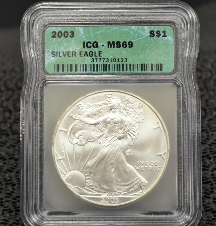 2003 Silver Eagle Dollar, Graded MS-69