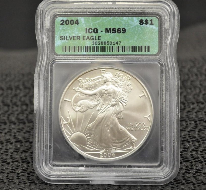 2004 Silver Eagle Dollar, Graded MS-69