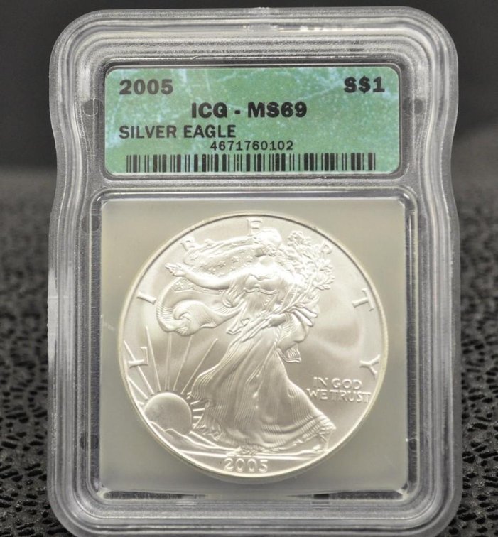 2005 Silver Eagle Dollar, Graded MS-69