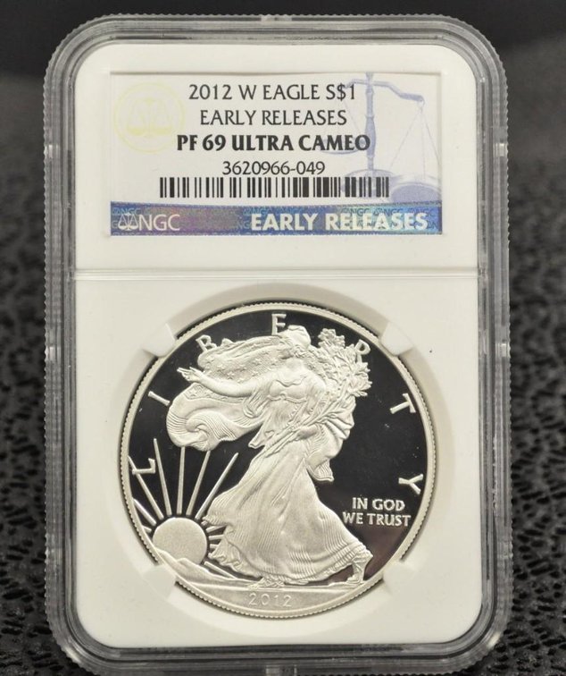2012-W Silver Eagle Dollar, Graded MS-69, Cameo, Early Release