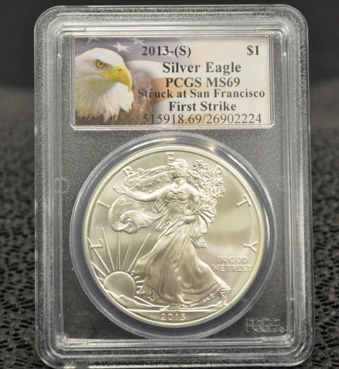 2013-S Silver Eagle Dollar, First Strike, Graded MS-69