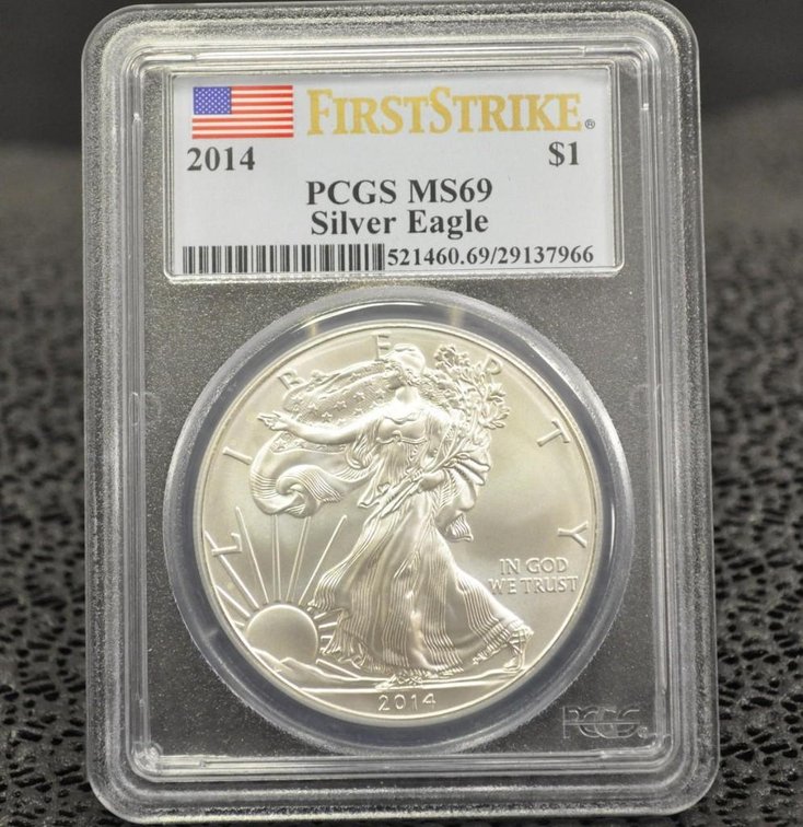 2014 Silver Eagle Dollar, First Strike, Graded MS-69